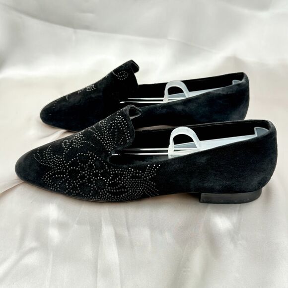 Karl Lagerfeld Nova Floral Studded Black Suede Womens Size 10 Slip On Loafers - Picture 1 of 16